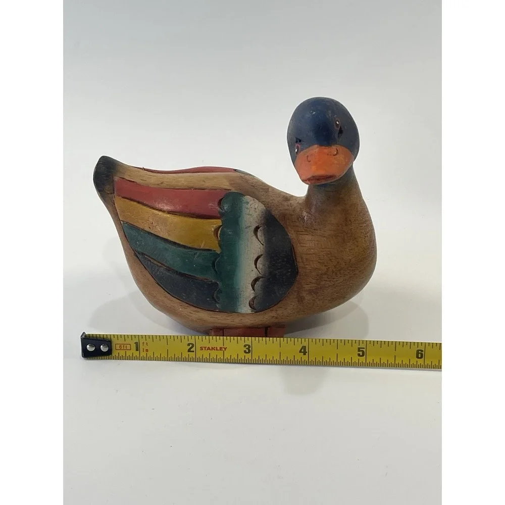 Hand Painted Carved Wooden‎ Wood Duck Decor 4.5